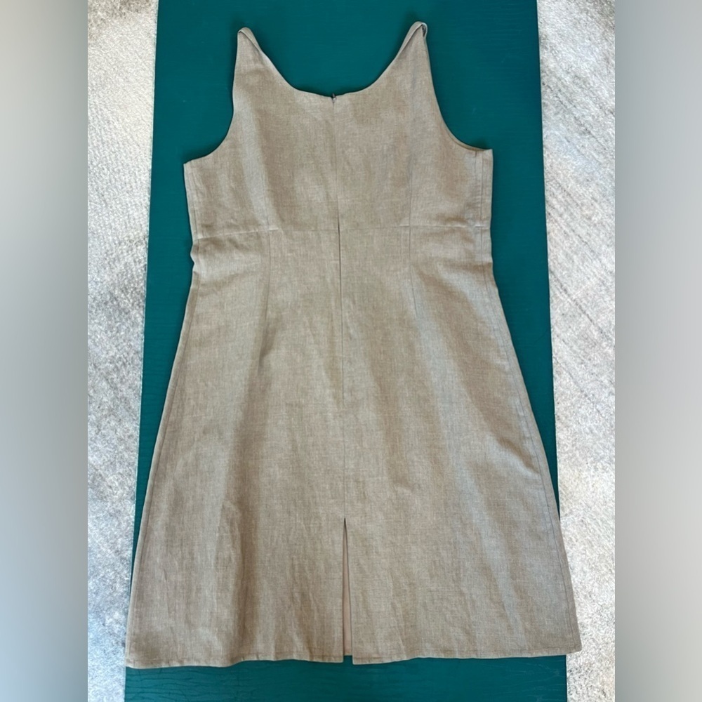Tommy Bahama Linen Blend Dress Size 12 Beige / Gray Silk Lining V-Neck Back Zip - Picture 5 of 9